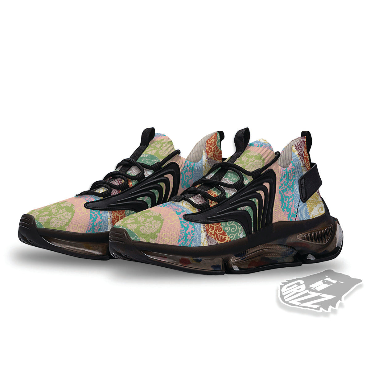 Pastel Japanese Fabric Traditional Print Pattern Black Gym Shoes-grizzshop