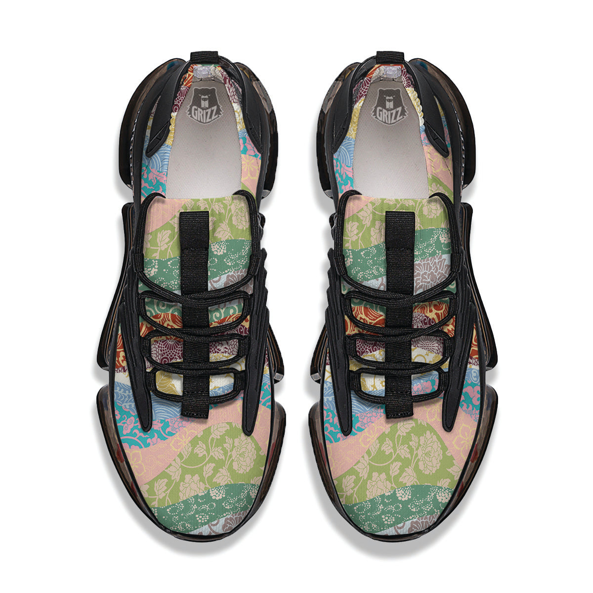Pastel Japanese Fabric Traditional Print Pattern Black Gym Shoes-grizzshop