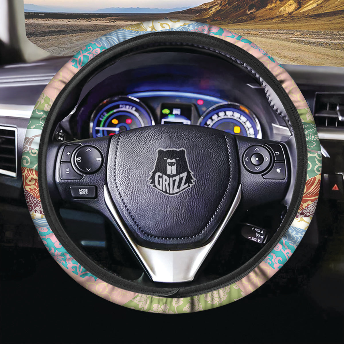 Pastel Japanese Fabric Traditional Print Pattern Car Steering Wheel Cover-grizzshop