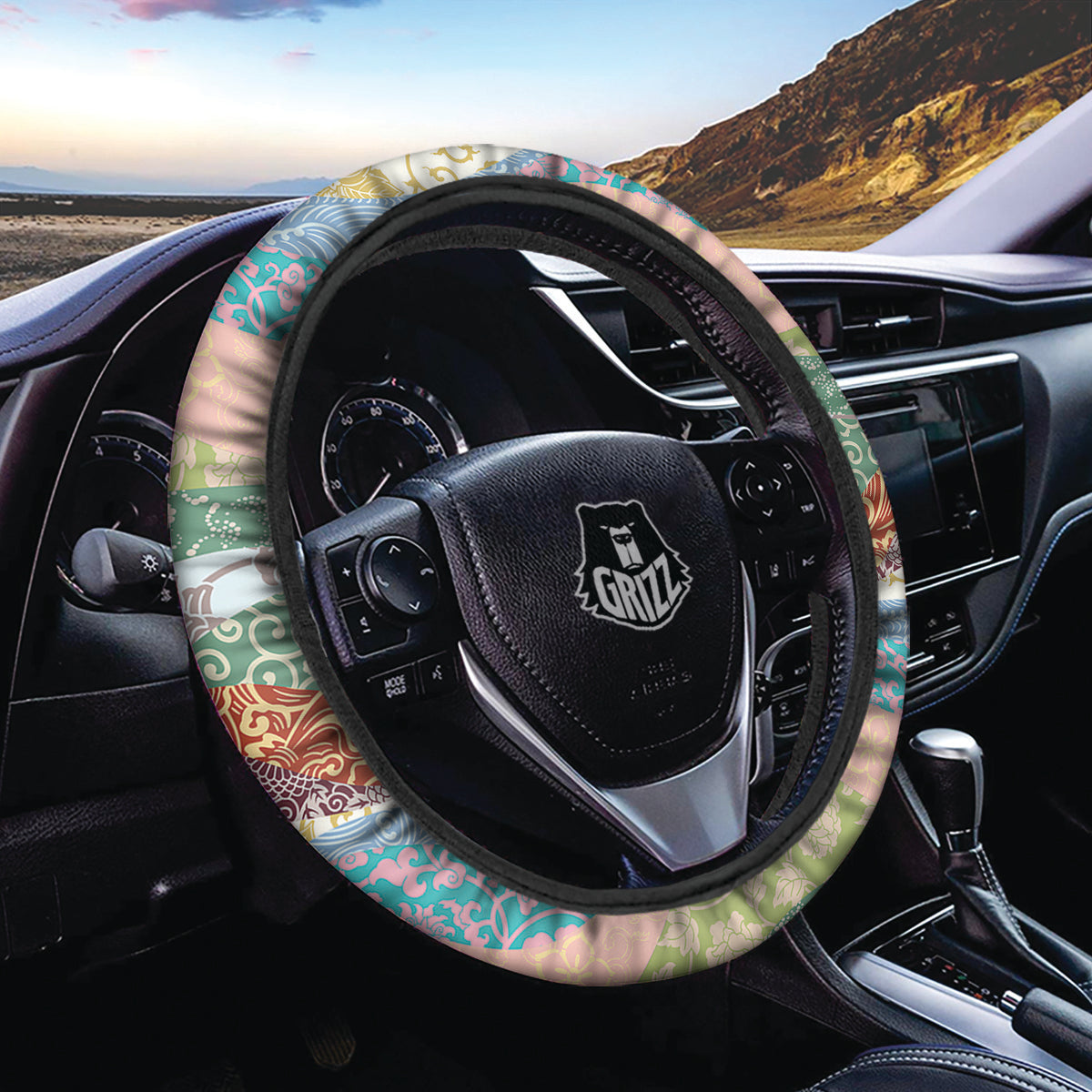 Pastel Japanese Fabric Traditional Print Pattern Car Steering Wheel Cover-grizzshop