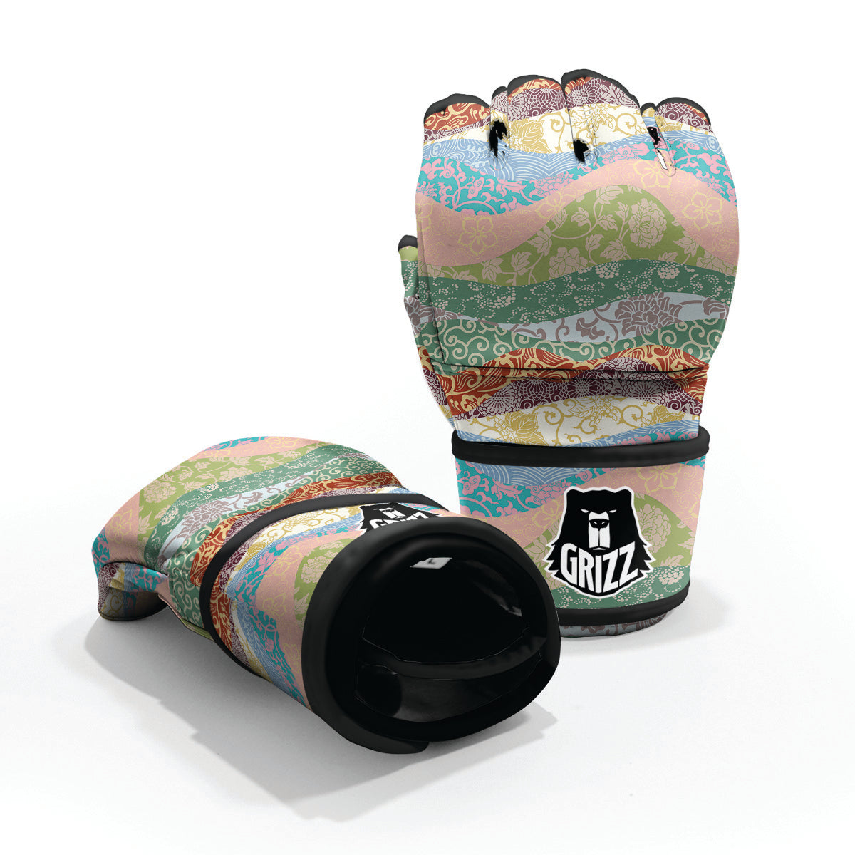 Pastel Japanese Fabric Traditional Print Pattern MMA Gloves-grizzshop