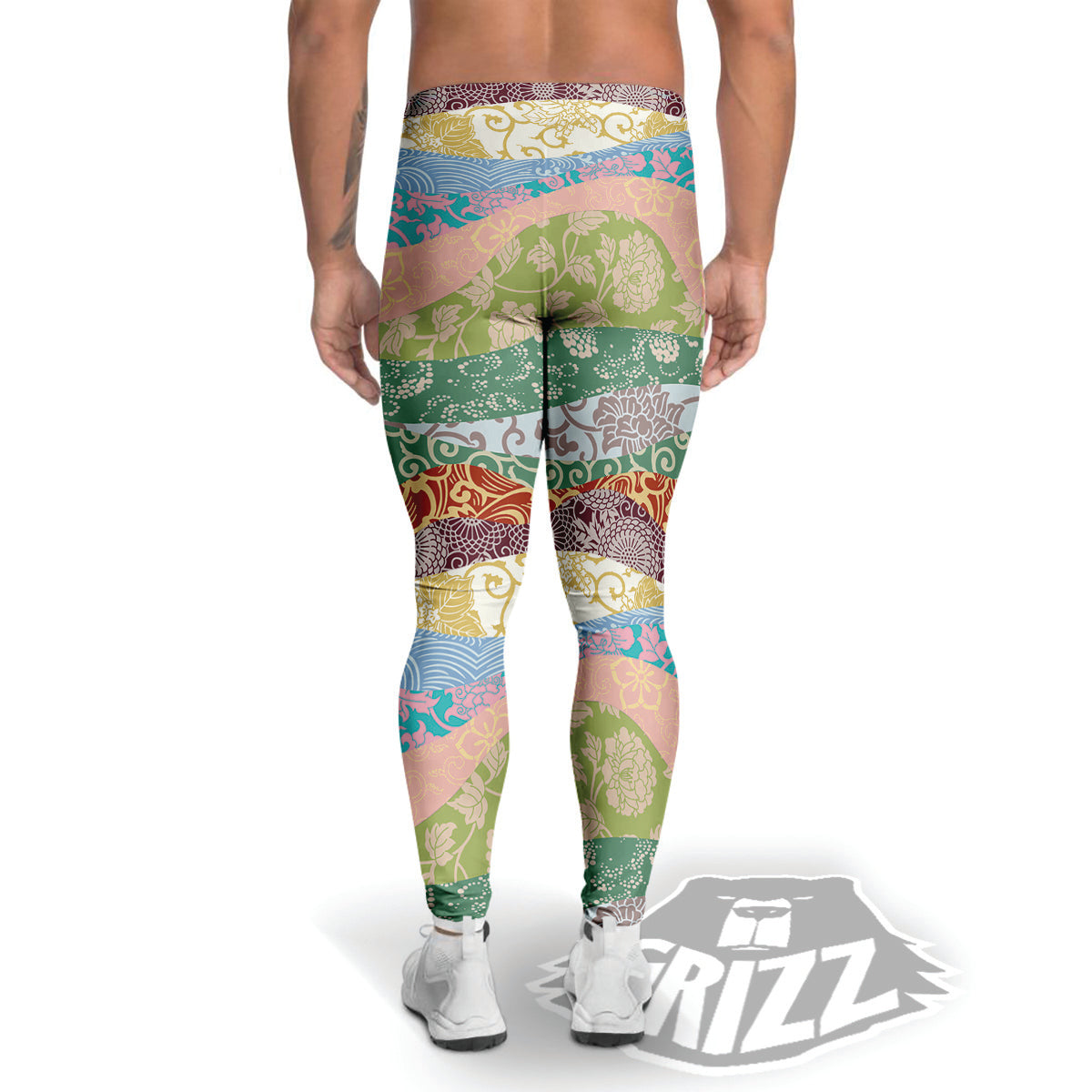 Pastel Japanese Fabric Traditional Print Pattern Men's Leggings-grizzshop