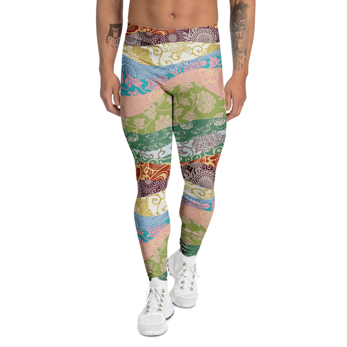 Pastel Japanese Fabric Traditional Print Pattern Men's Leggings-grizzshop