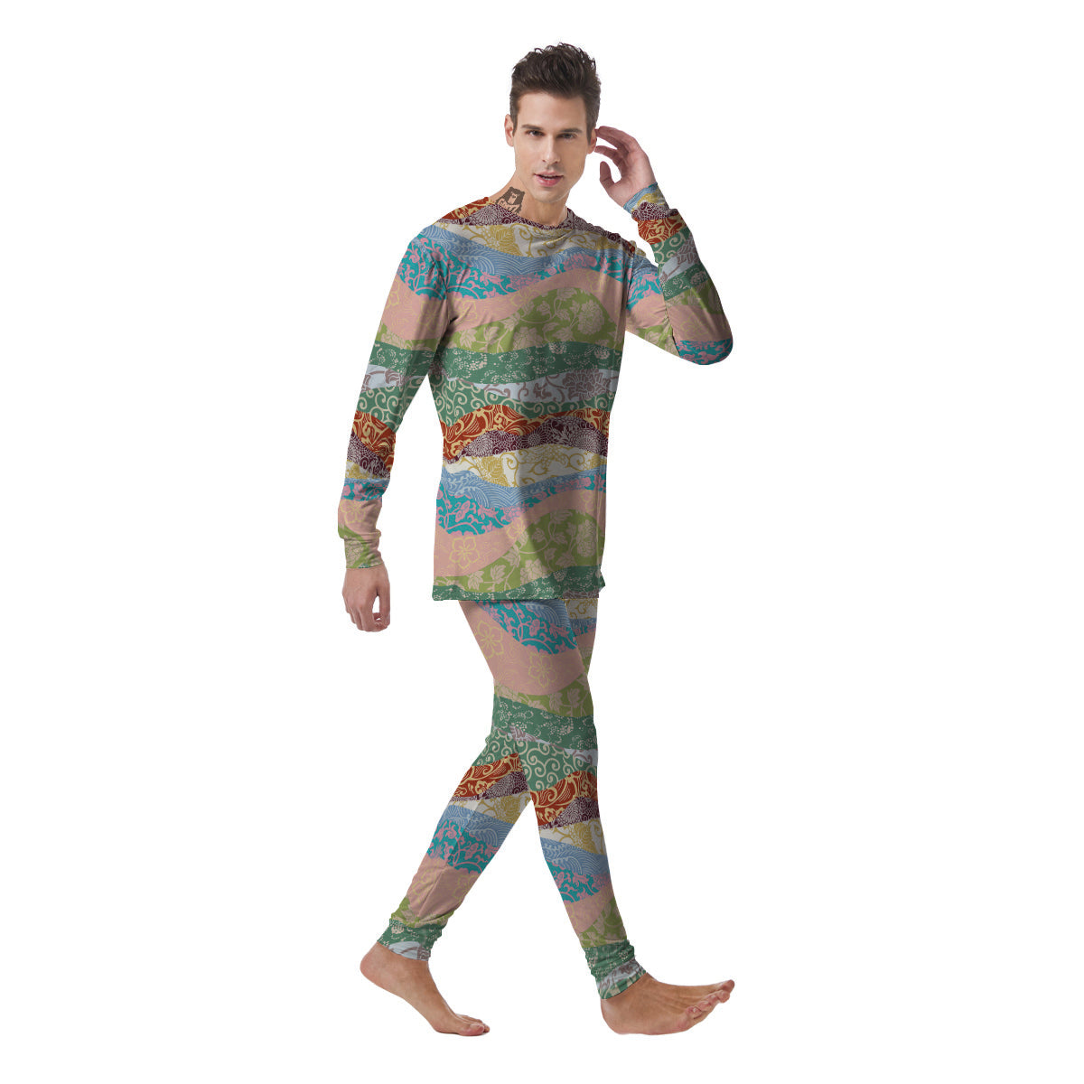 Pastel Japanese Fabric Traditional Print Pattern Men's Pajamas-grizzshop