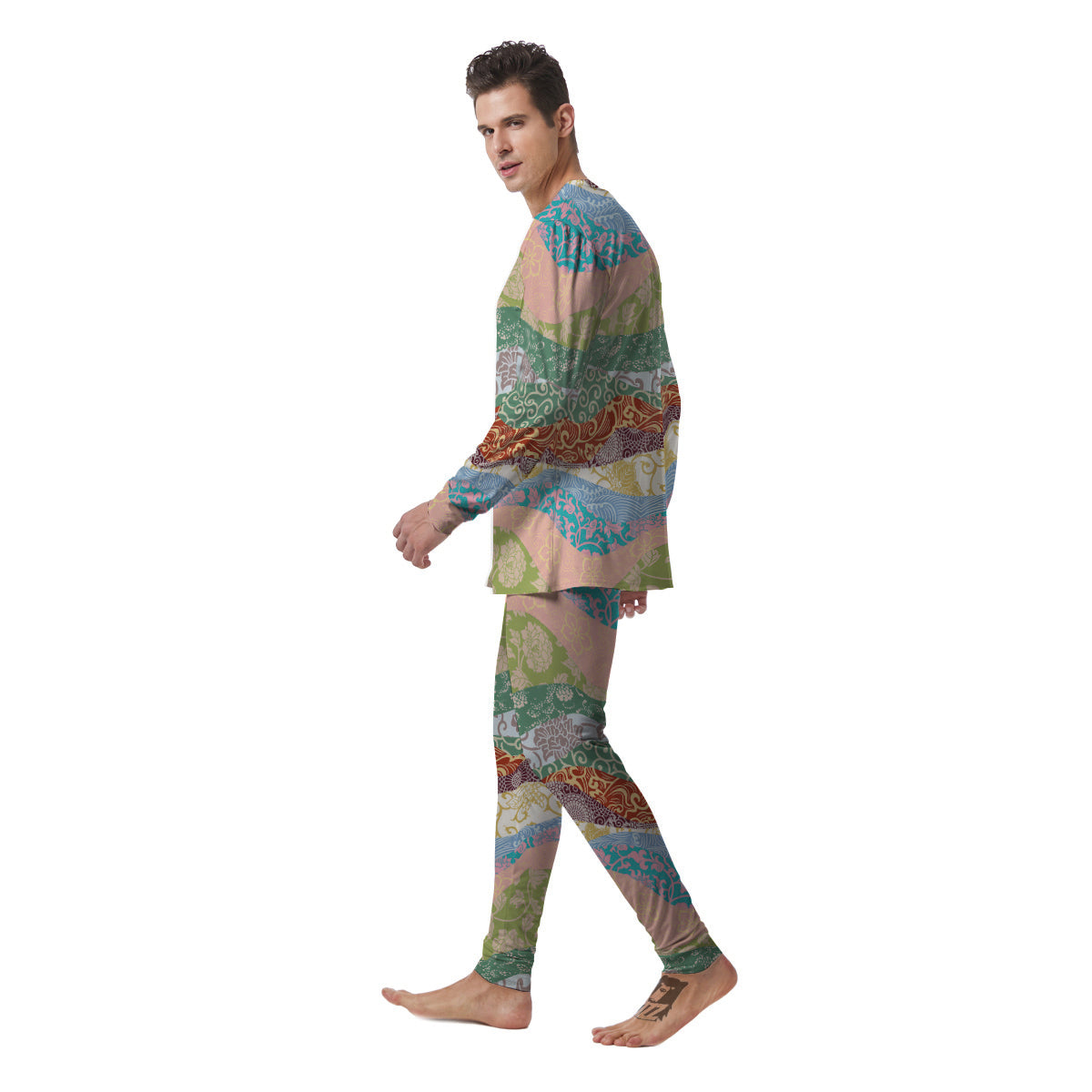 Pastel Japanese Fabric Traditional Print Pattern Men's Pajamas-grizzshop