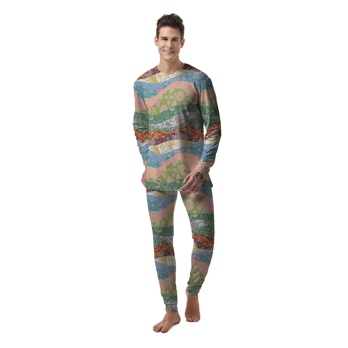 Pastel Japanese Fabric Traditional Print Pattern Men's Pajamas-grizzshop