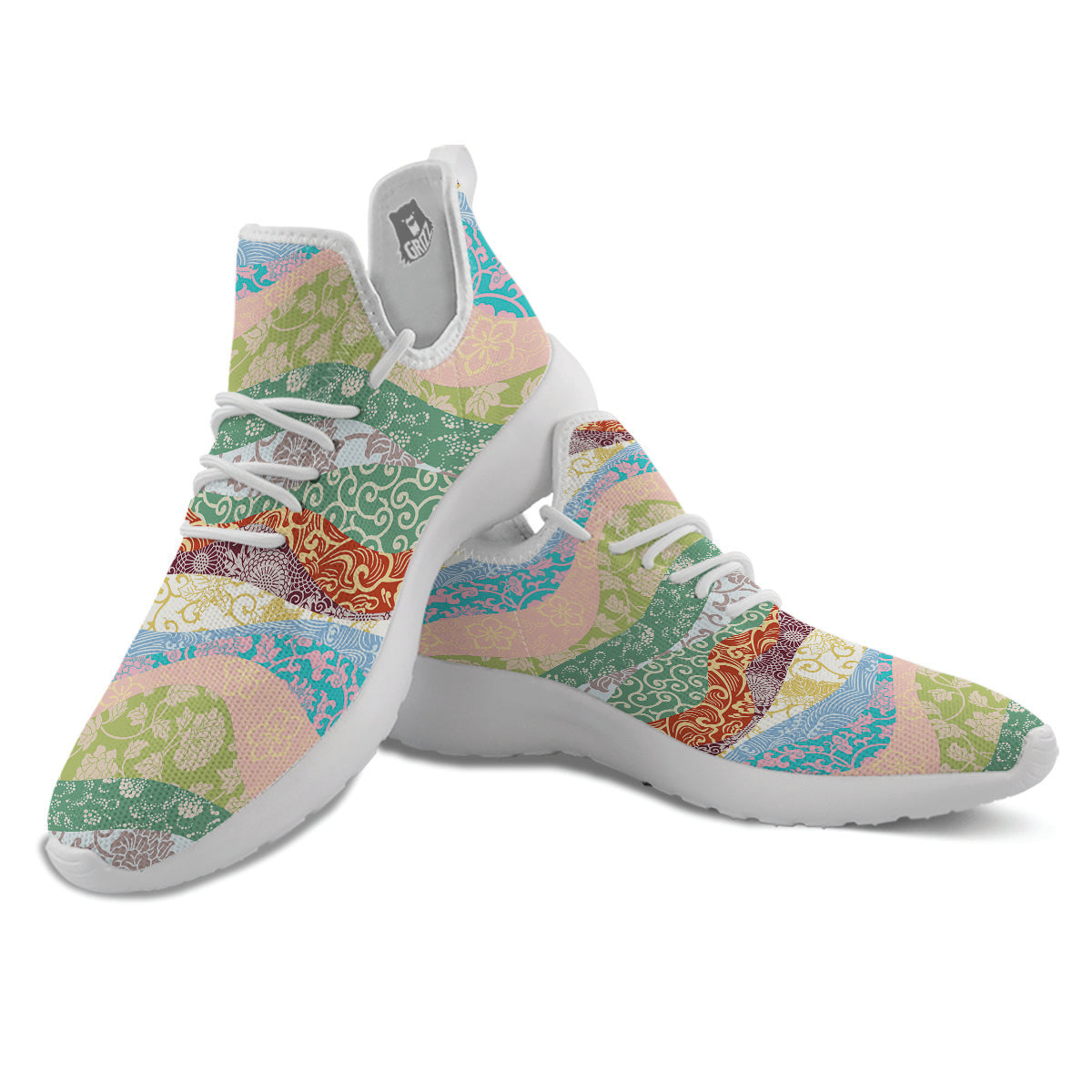 Pastel Japanese Fabric Traditional Print Pattern White Athletic Shoes-grizzshop
