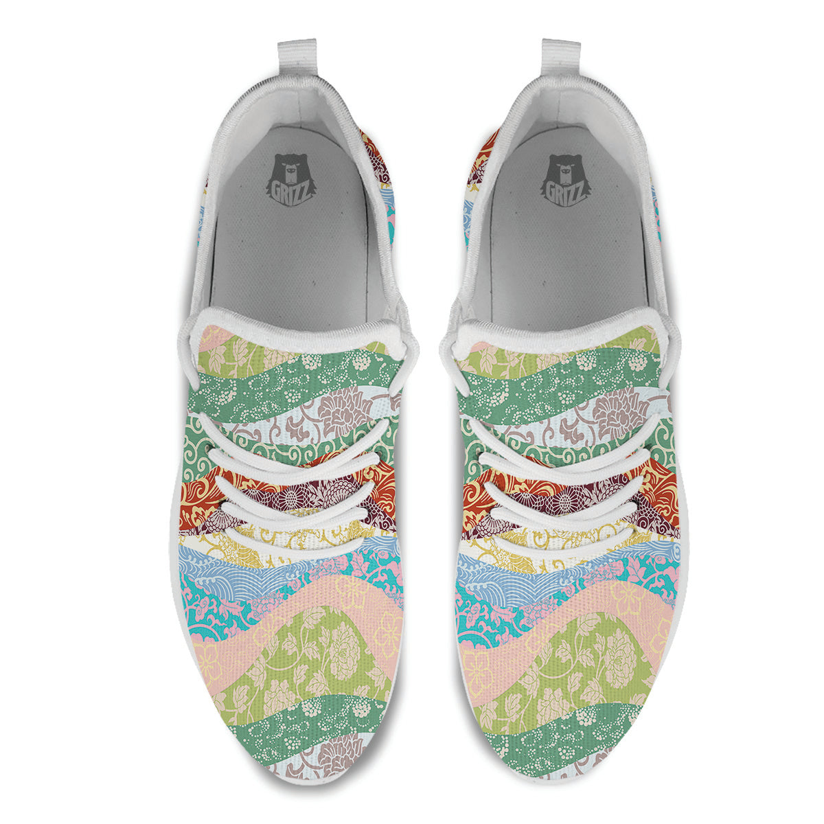 Pastel Japanese Fabric Traditional Print Pattern White Athletic Shoes-grizzshop