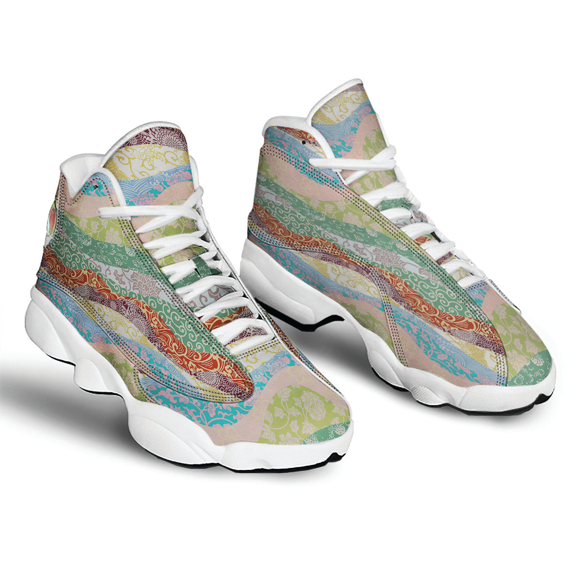 Pastel Japanese Fabric Traditional Print Pattern White Basketball Shoes-grizzshop