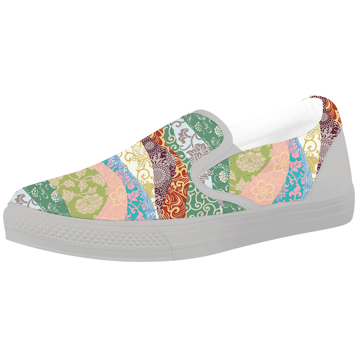 Pastel Japanese Fabric Traditional Print Pattern White Slip On Shoes-grizzshop