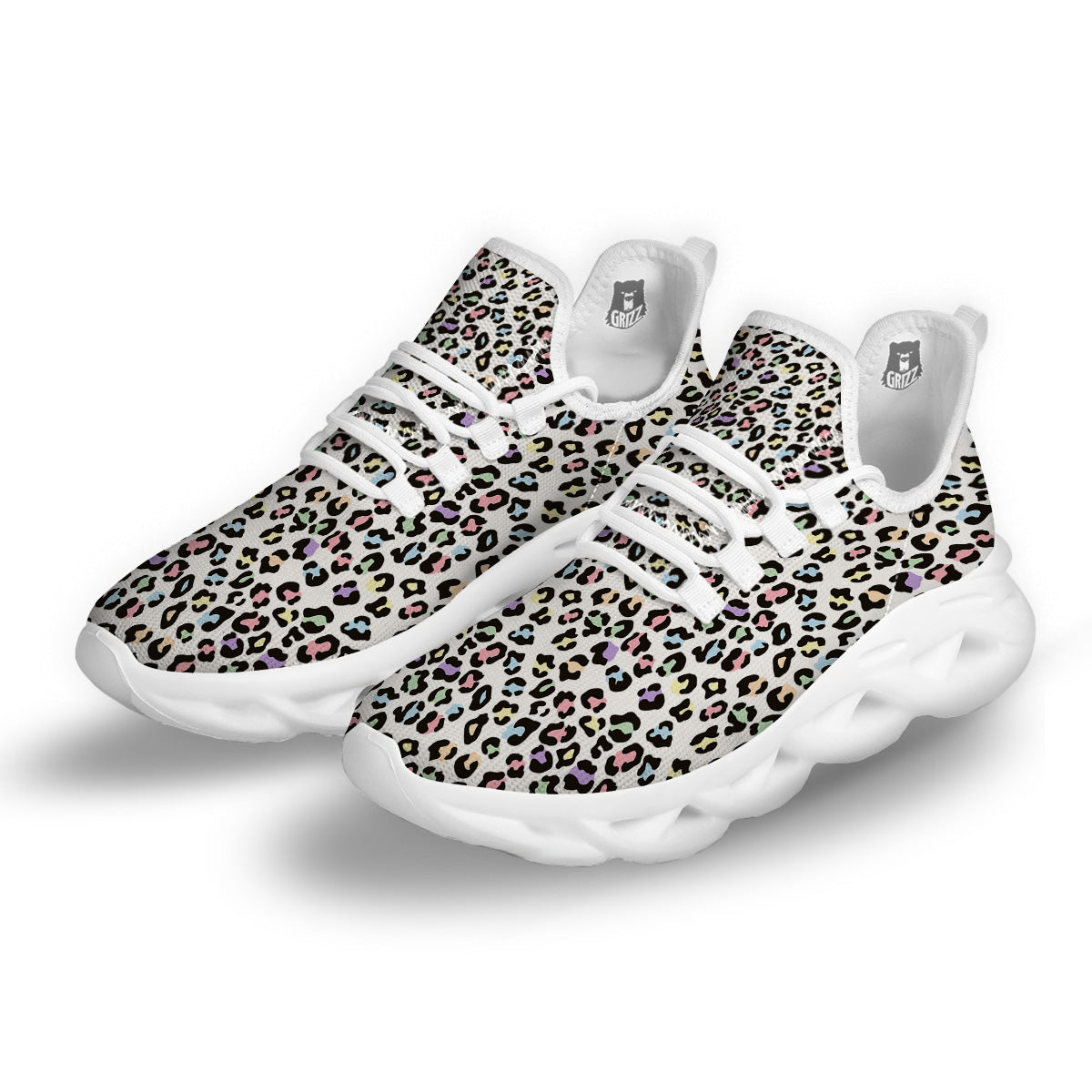 Pastel Leopard Print Pattern White Running Shoes-grizzshop