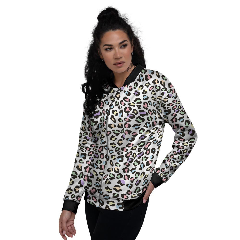 Pastel Leopard Print Pattern Women's Bomber Jacket-grizzshop