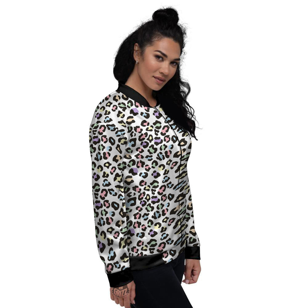 Pastel Leopard Print Pattern Women's Bomber Jacket-grizzshop