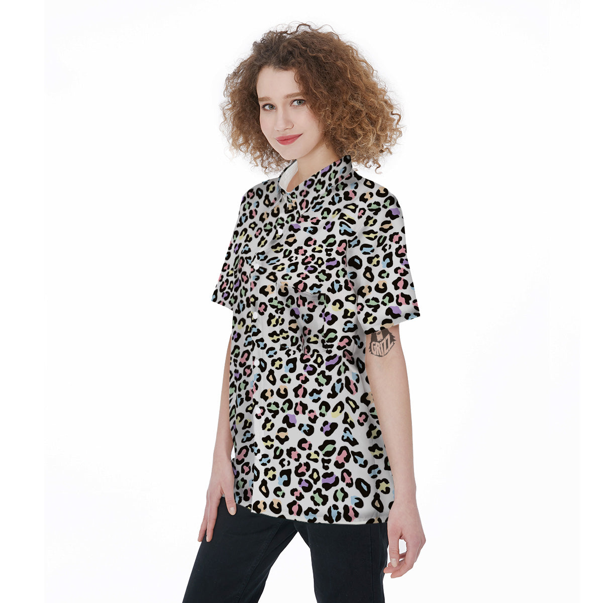 Pastel Leopard Print Pattern Women's Short Sleeve Shirts-grizzshop