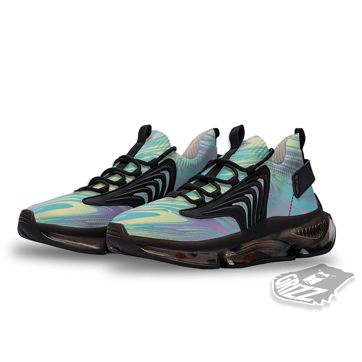 Pastel Liquid Marble Holographic Print Black Gym Shoes-grizzshop