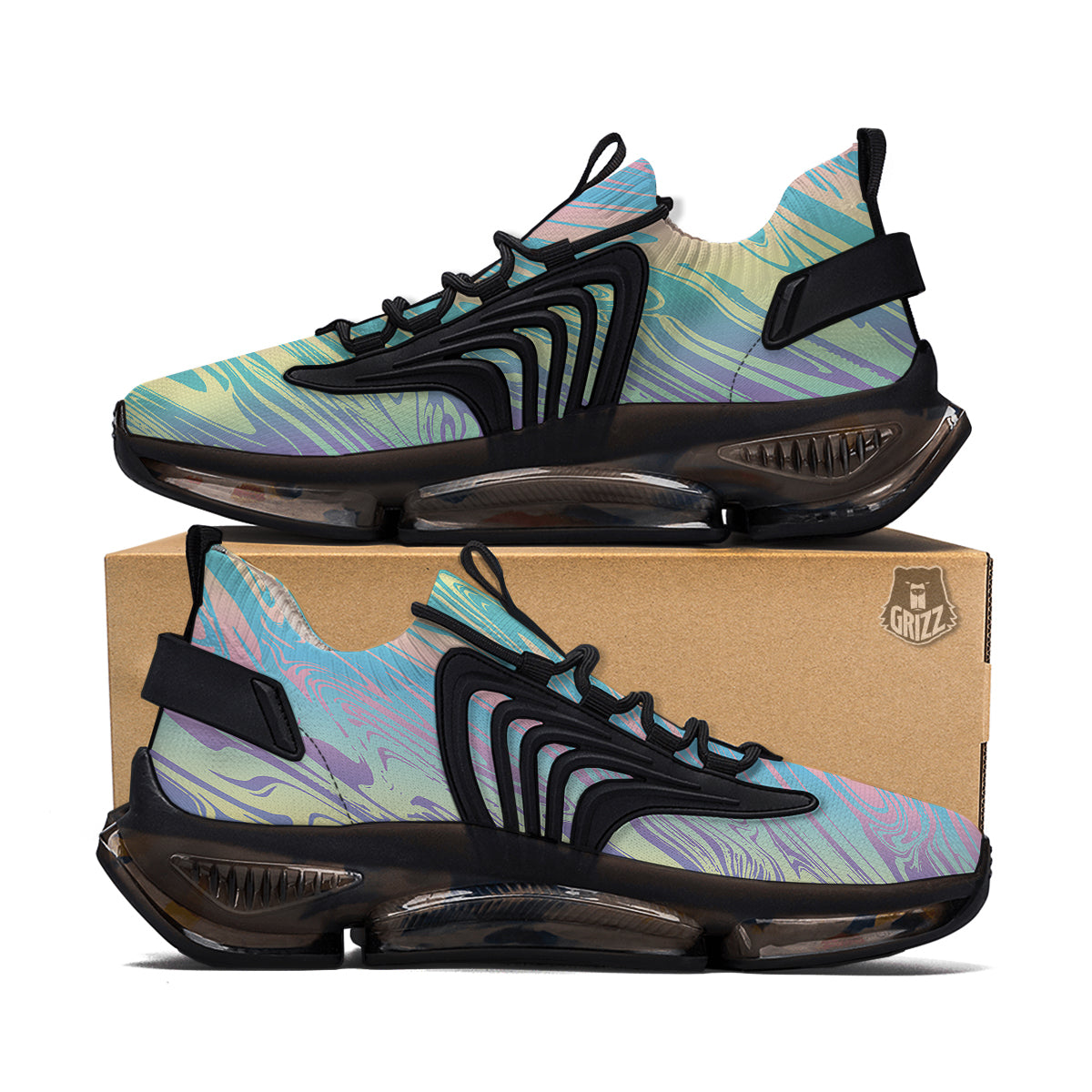Pastel Liquid Marble Holographic Print Black Gym Shoes-grizzshop