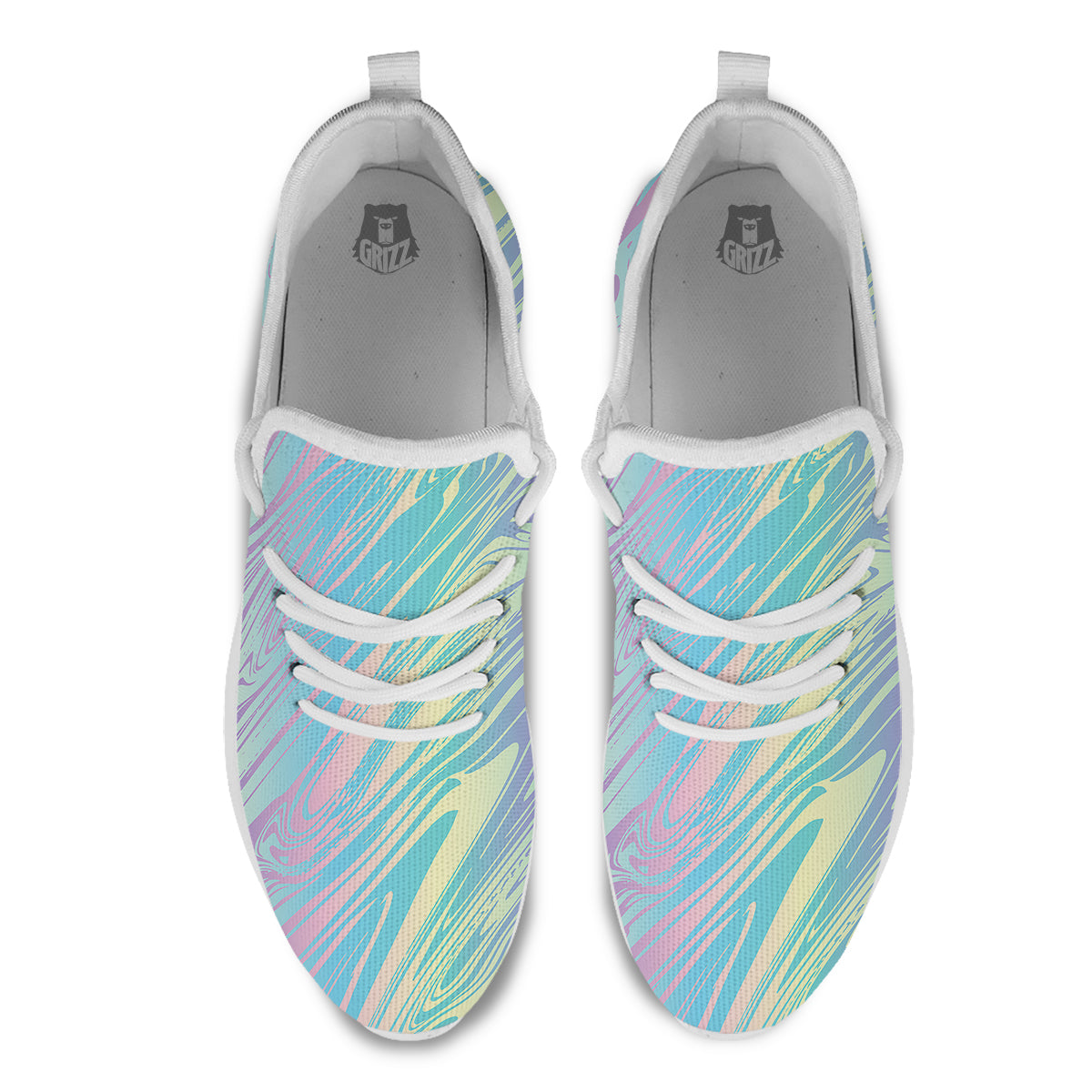 Pastel Liquid Marble Holographic Print White Athletic Shoes-grizzshop