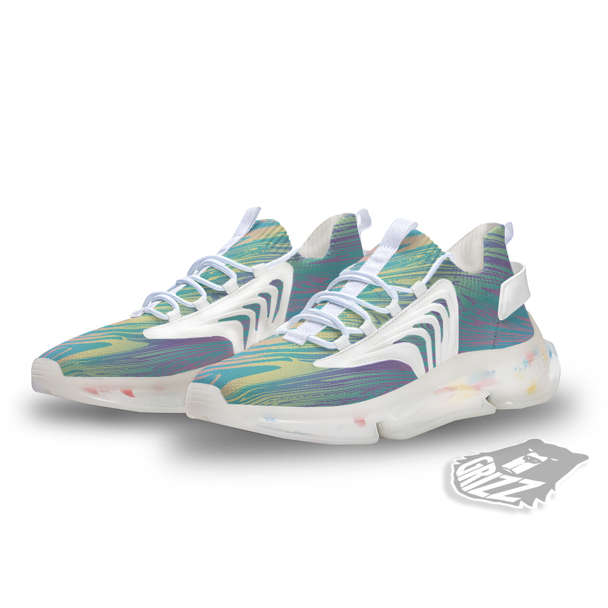 Pastel Liquid Marble Holographic Print White Gym Shoes-grizzshop