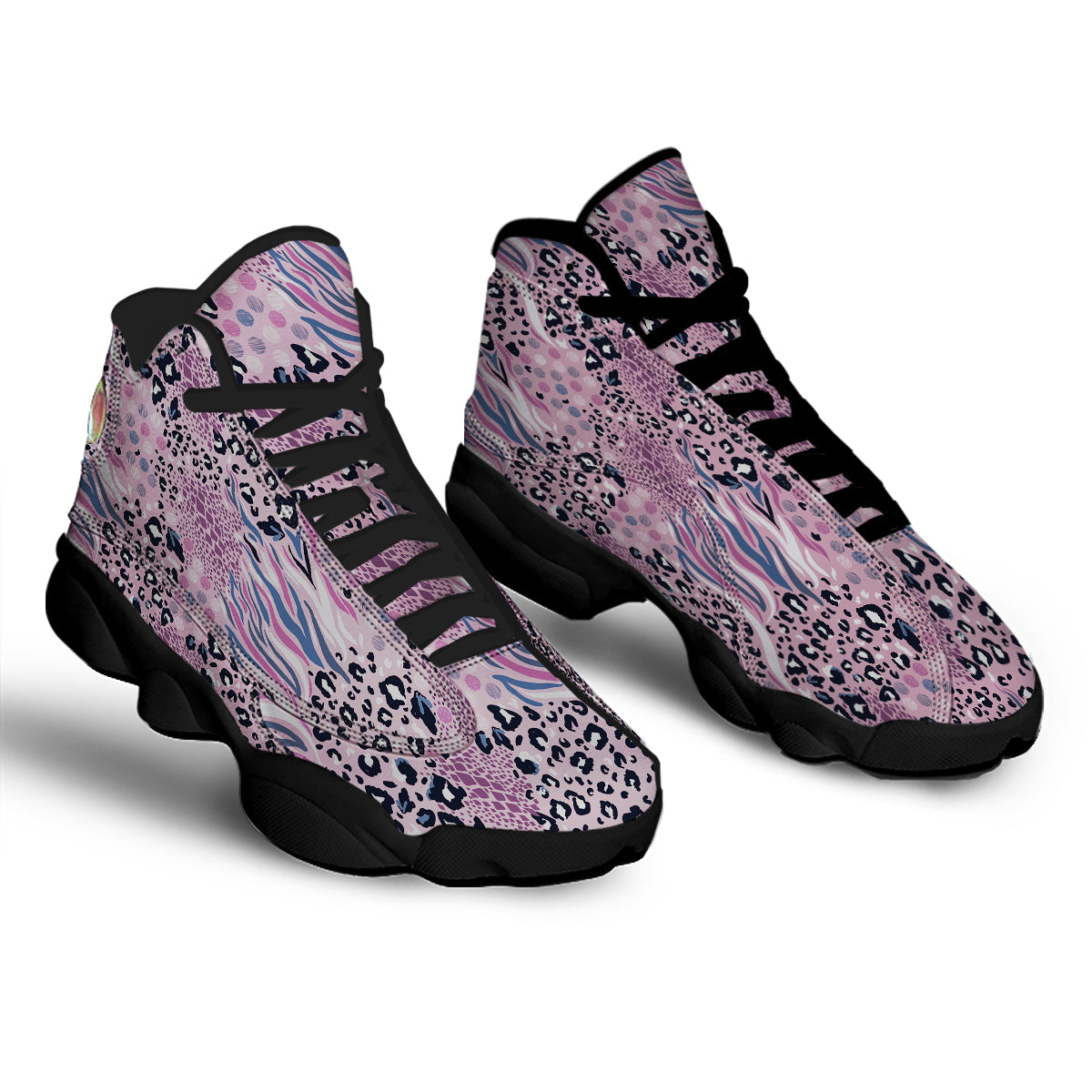 Pastel Mix Animal Skin Print Black Basketball Shoes-grizzshop