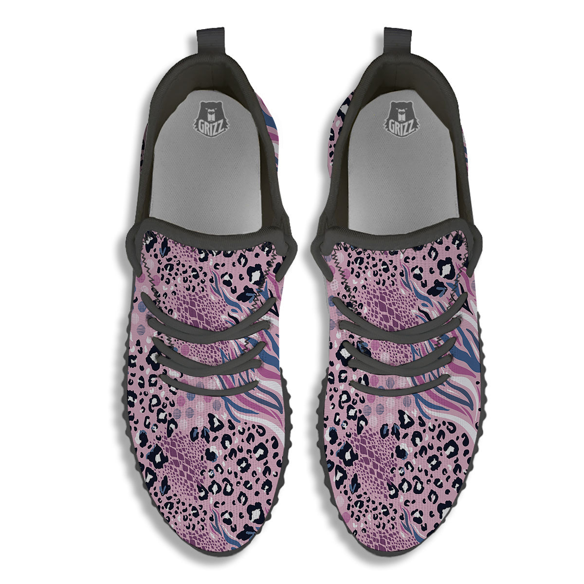 Pastel Mix Animal Skin Print Black Walking Shoes-grizzshop