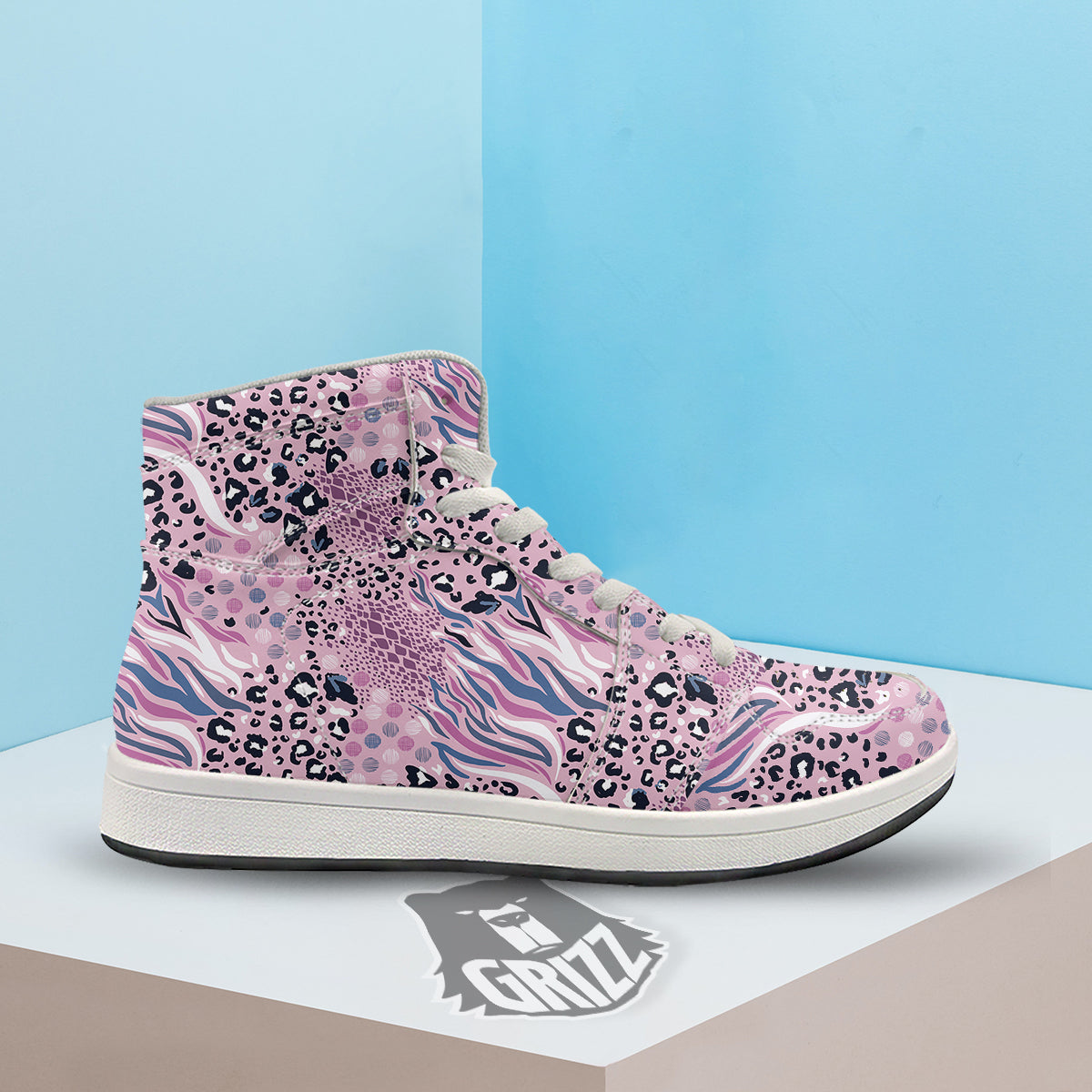 Pastel Mix Animal Skin Print High Top Sneakers-grizzshop