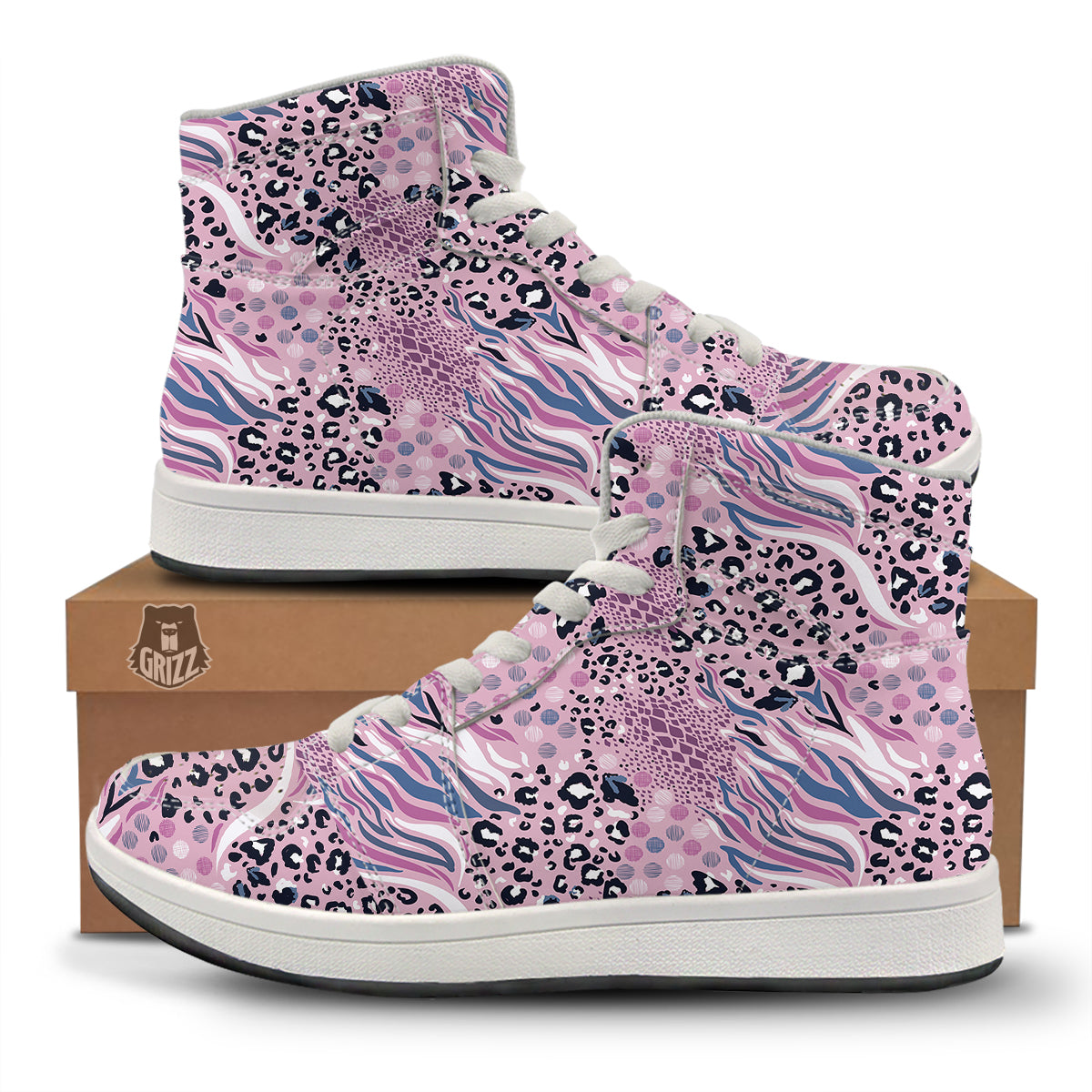 Pastel Mix Animal Skin Print High Top Sneakers-grizzshop