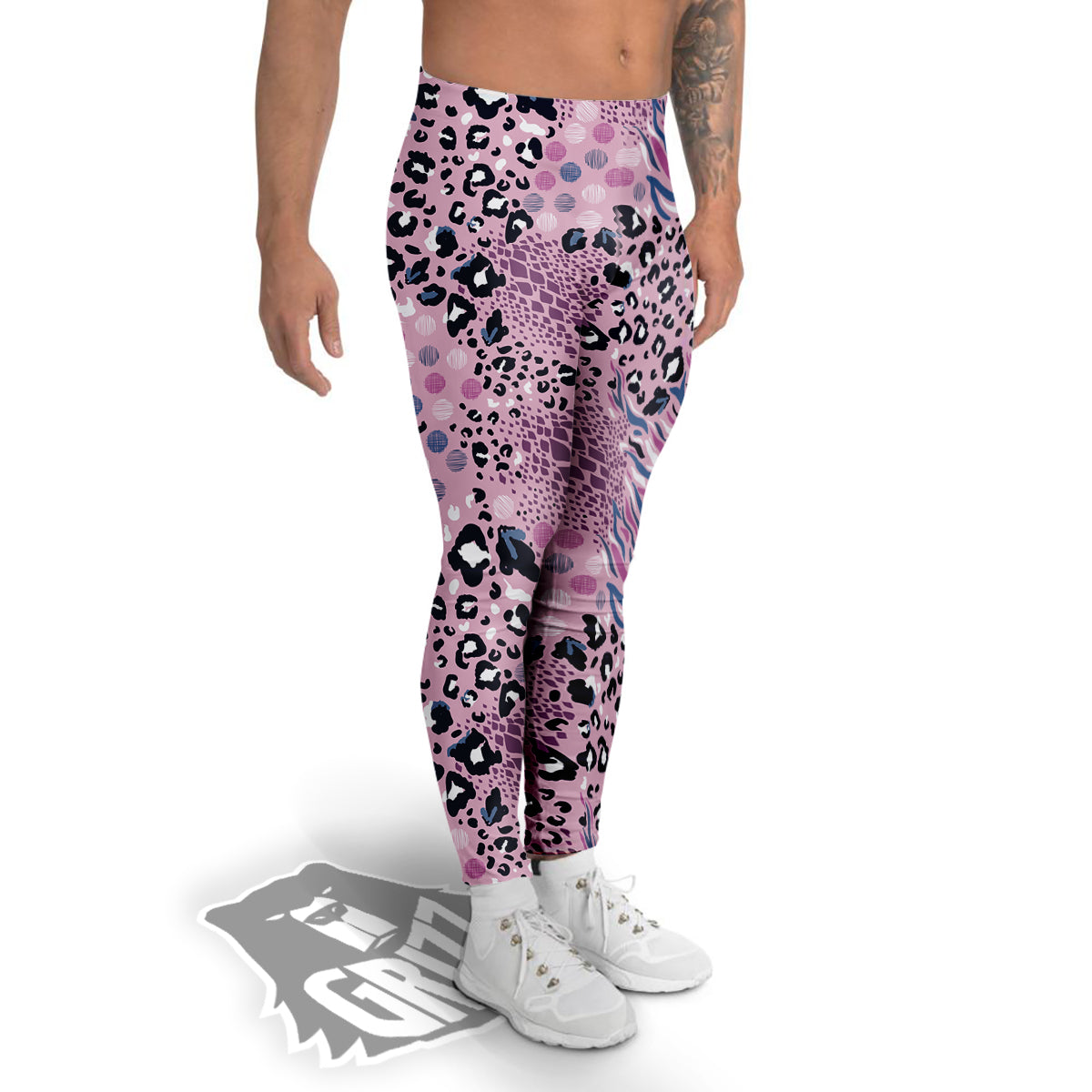 Pastel Mix Animal Skin Print Men's Leggings-grizzshop