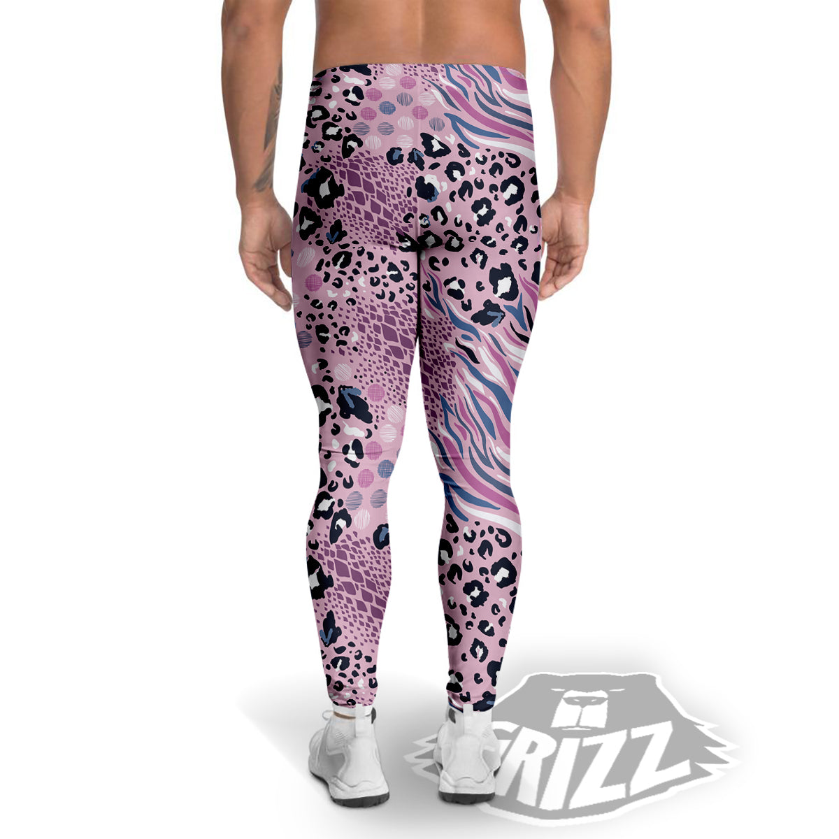 Pastel Mix Animal Skin Print Men's Leggings-grizzshop