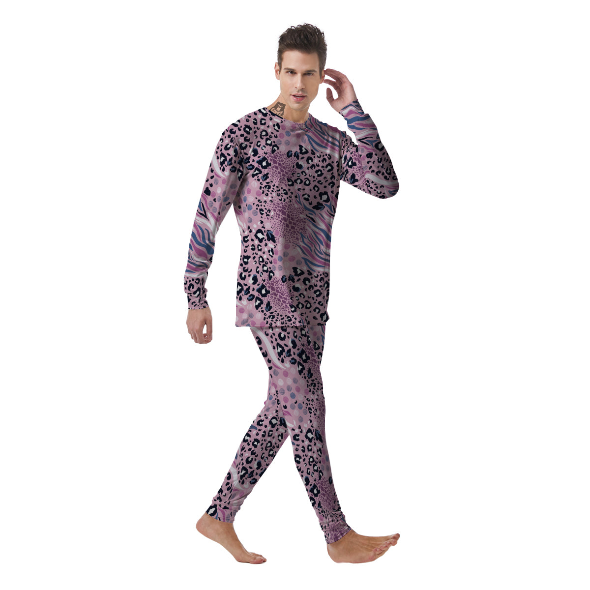 Pastel Mix Animal Skin Print Men's Pajamas-grizzshop