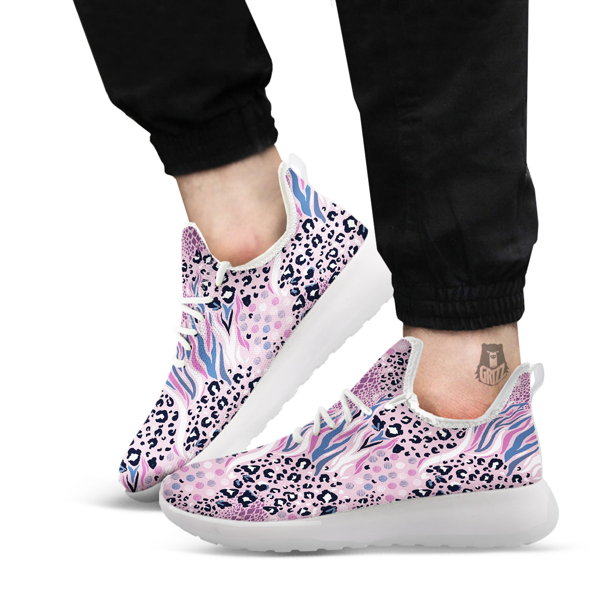 Pastel Mix Animal Skin Print White Athletic Shoes-grizzshop