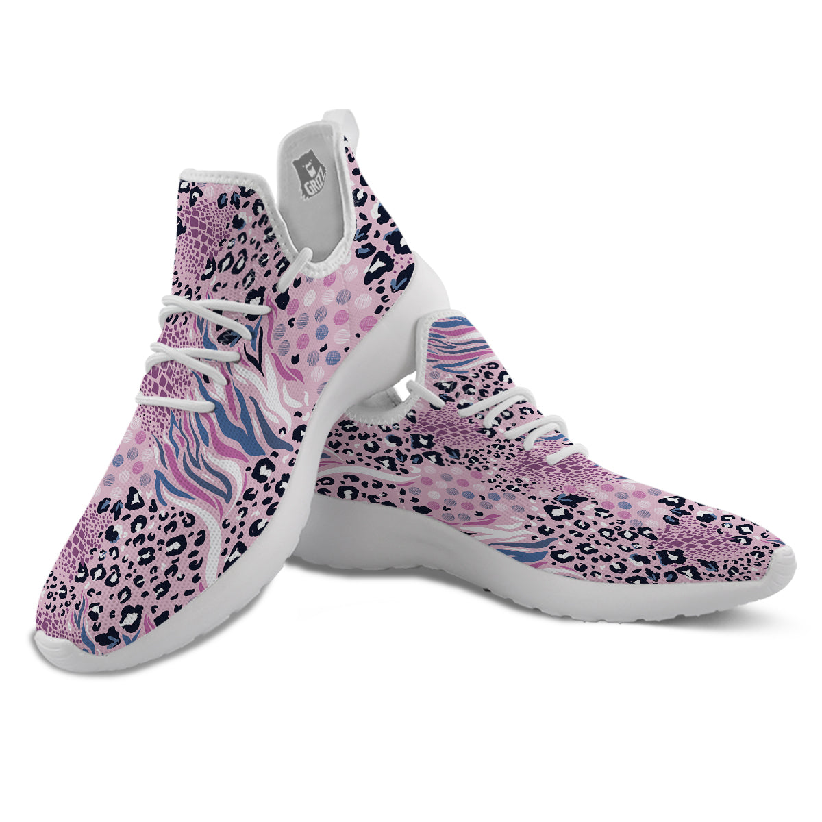 Pastel Mix Animal Skin Print White Athletic Shoes-grizzshop