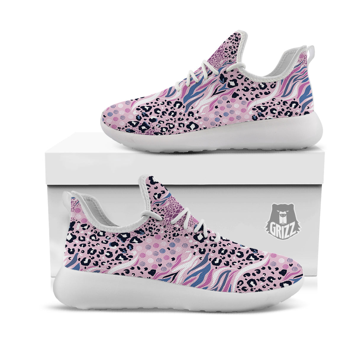 Pastel Mix Animal Skin Print White Athletic Shoes-grizzshop