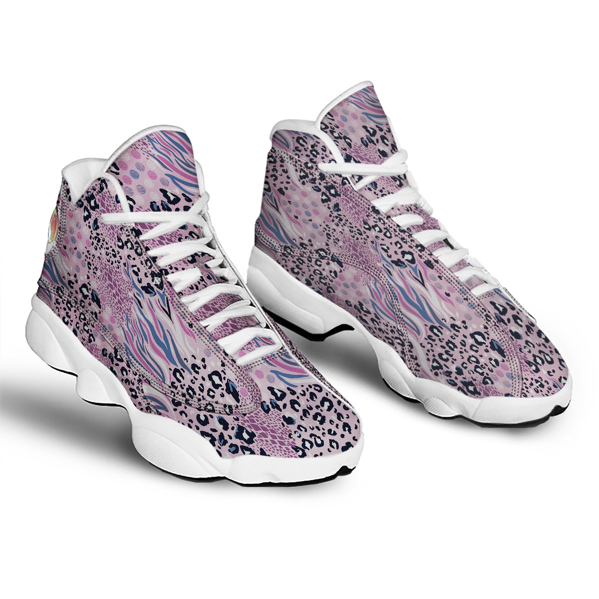 Pastel Mix Animal Skin Print White Basketball Shoes-grizzshop