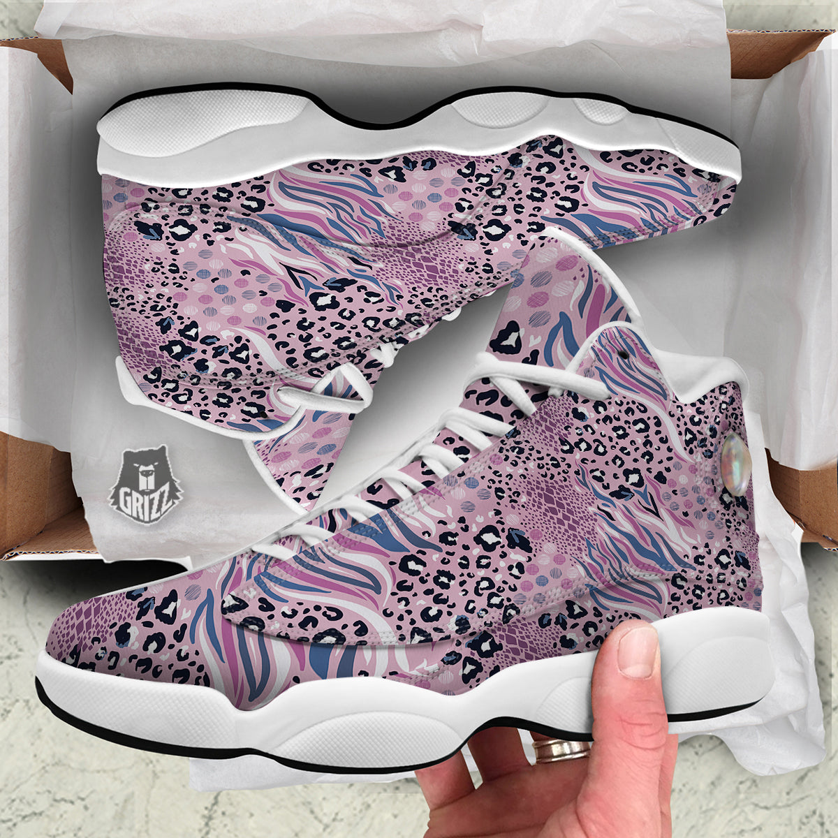 Pastel Mix Animal Skin Print White Basketball Shoes-grizzshop