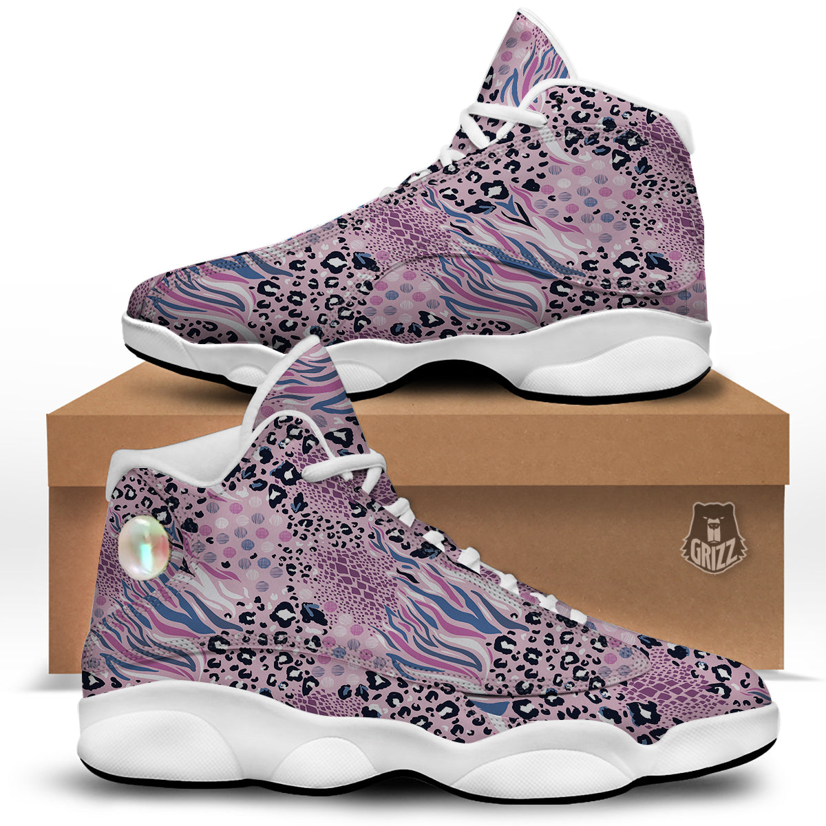 Pastel Mix Animal Skin Print White Basketball Shoes-grizzshop