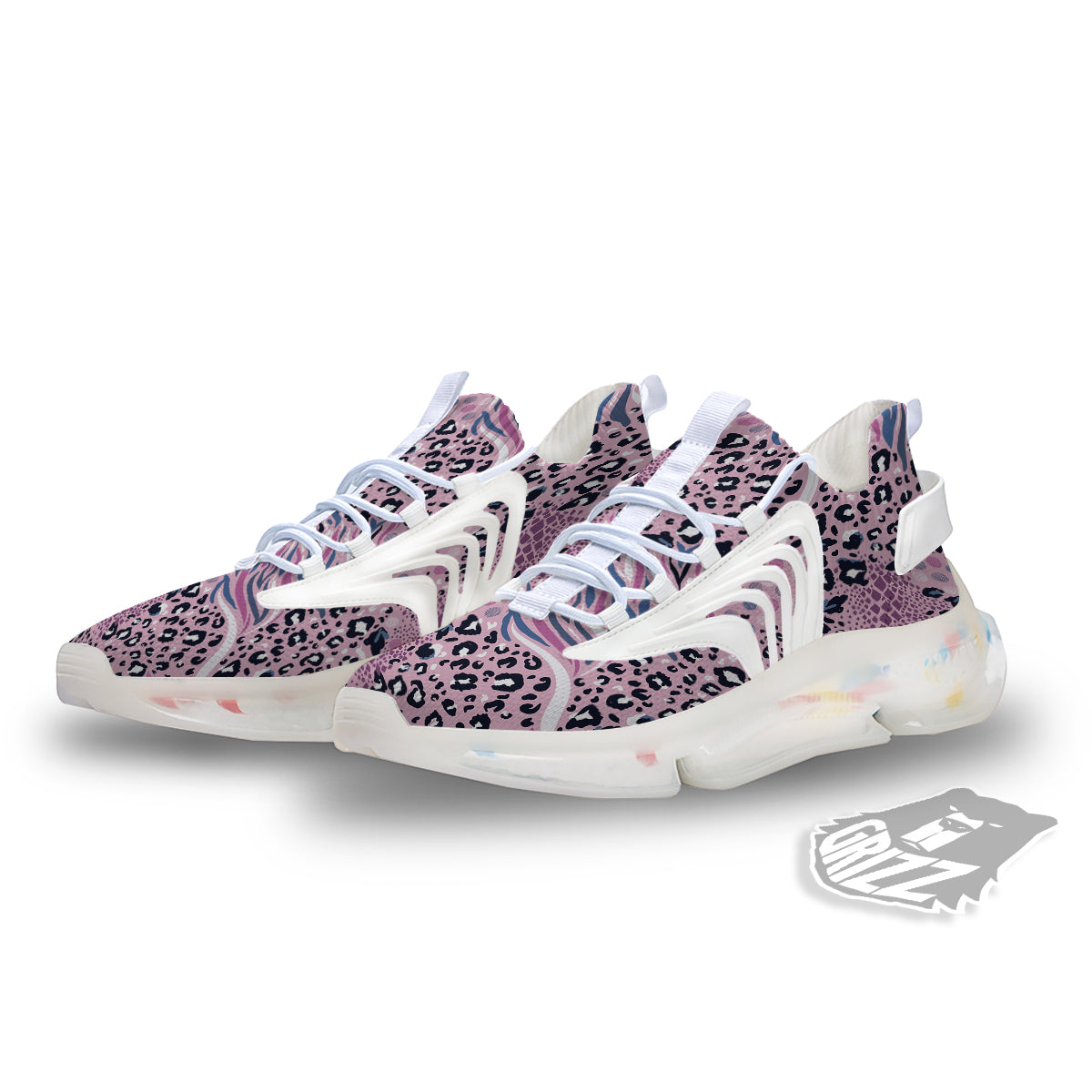 Pastel Mix Animal Skin Print White Gym Shoes-grizzshop