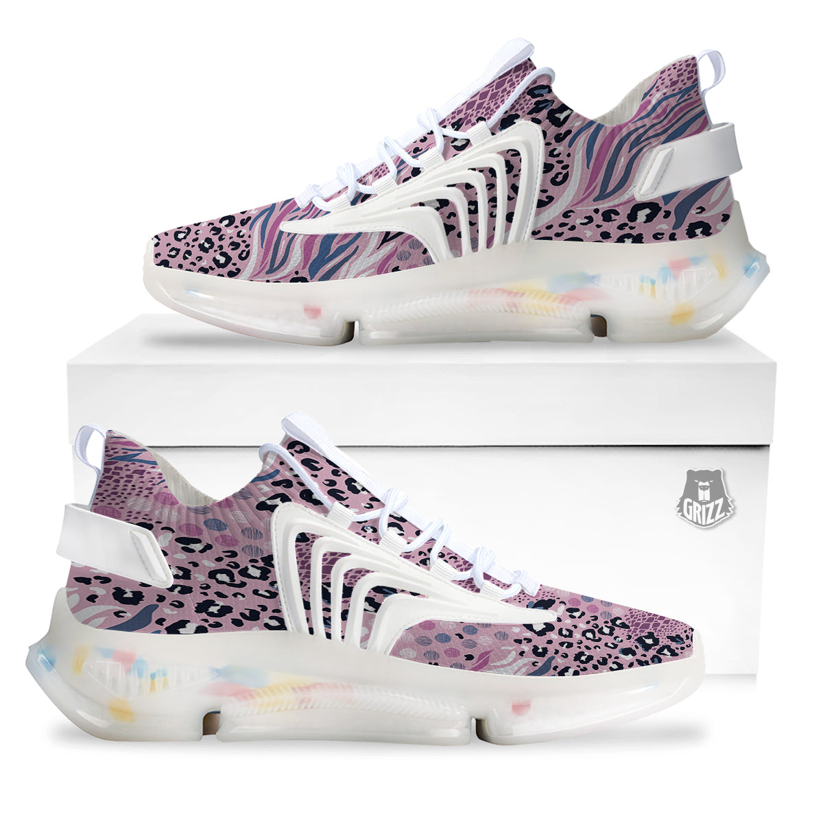 Pastel Mix Animal Skin Print White Gym Shoes-grizzshop