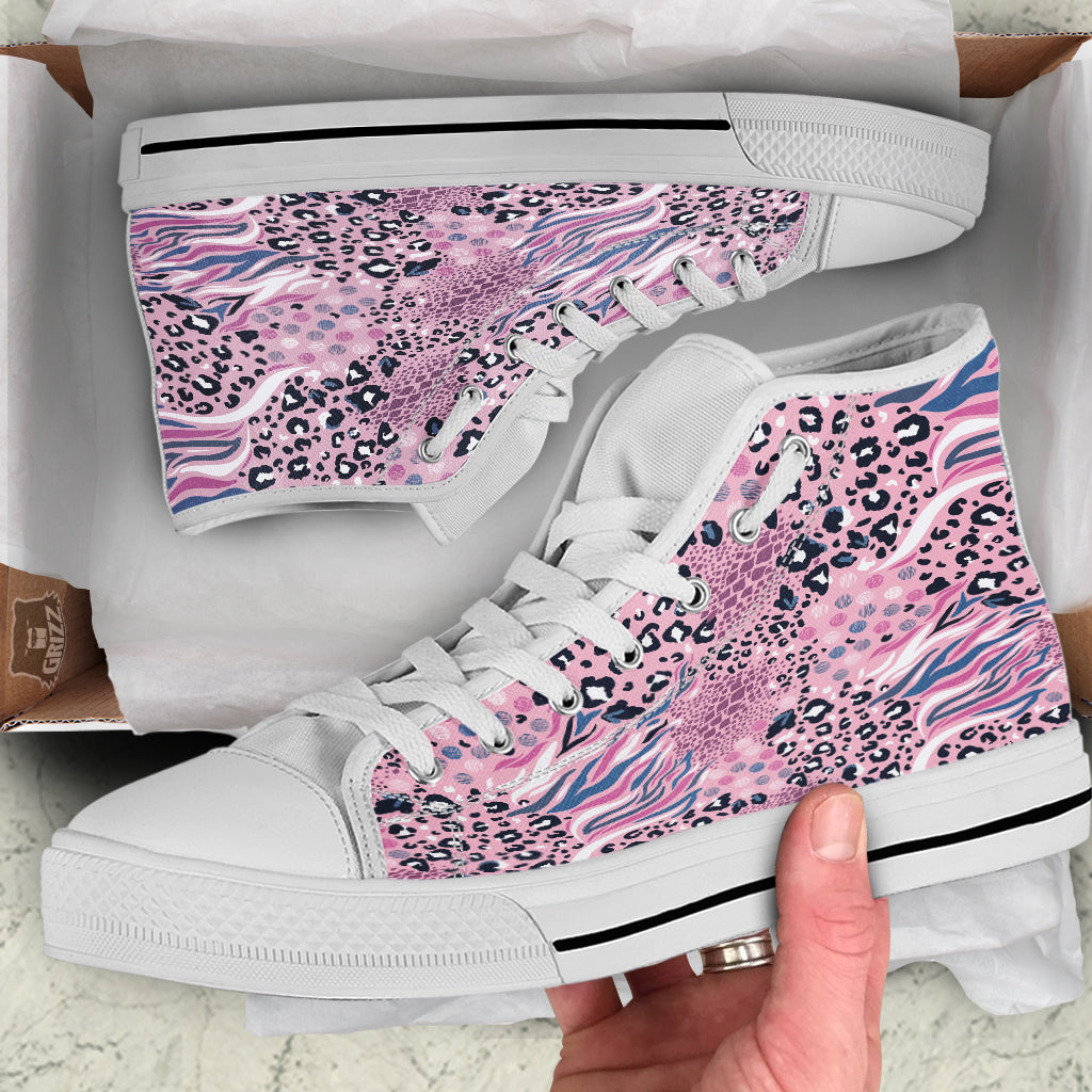 Pastel Mix Animal Skin Print White High Top Shoes-grizzshop