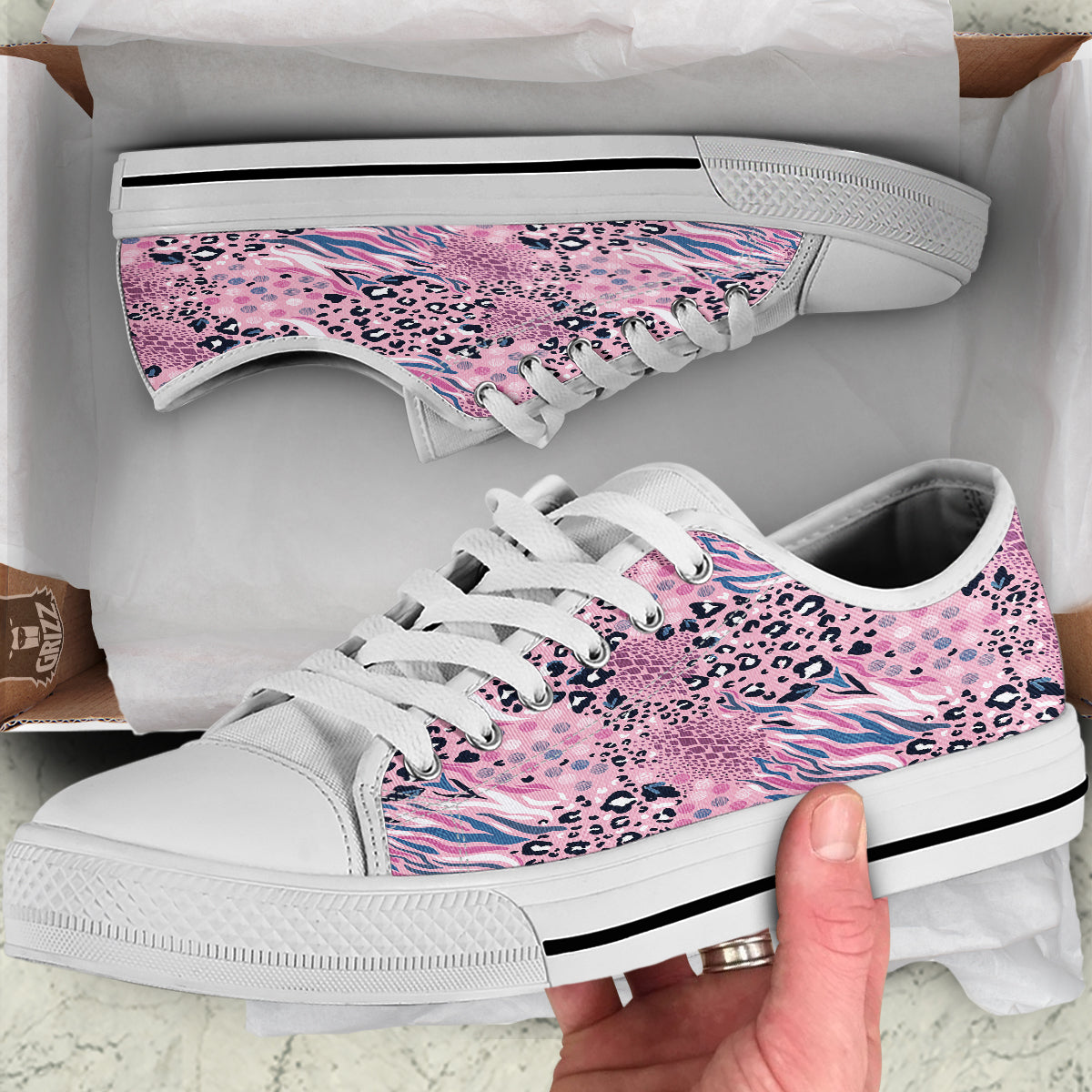 Pastel Mix Animal Skin Print White Low Top Shoes-grizzshop