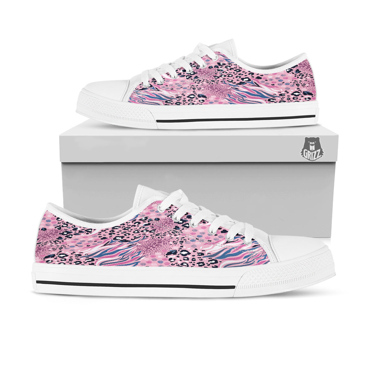 Pastel Mix Animal Skin Print White Low Top Shoes-grizzshop