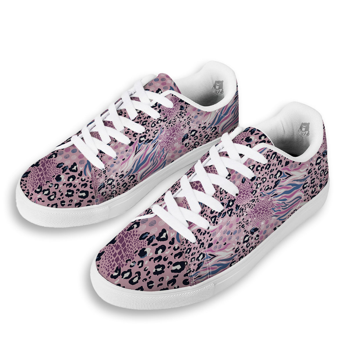 Pastel Mix Animal Skin Print White Low Top Sneakers-grizzshop