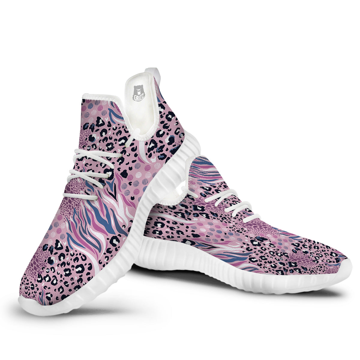 Pastel Mix Animal Skin Print White Walking Shoes-grizzshop