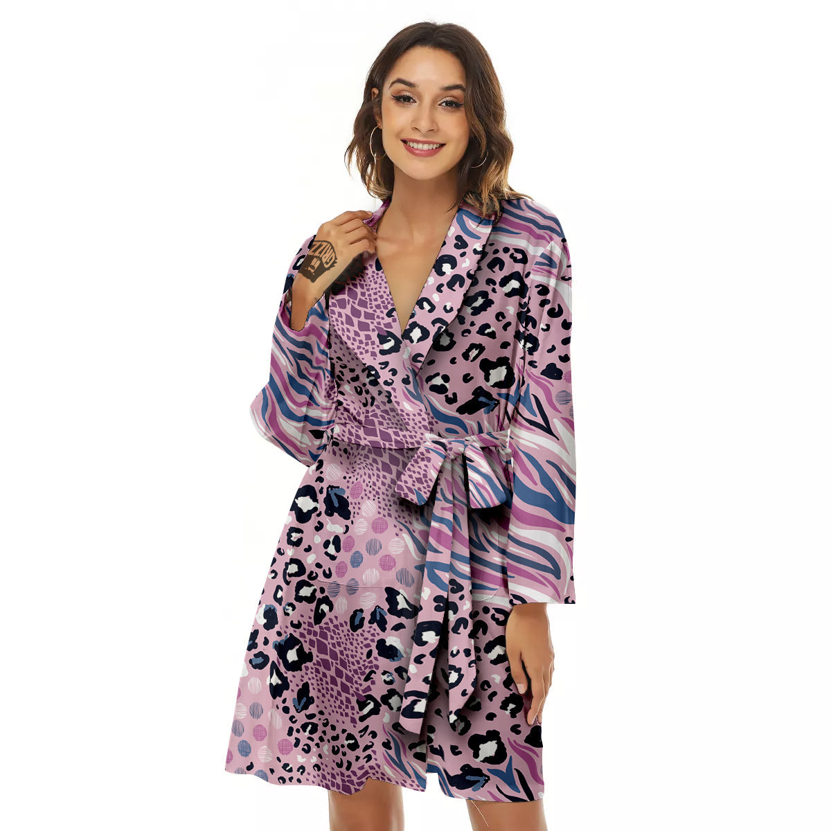 Pastel Mix Animal Skin Print Women's Robe-grizzshop