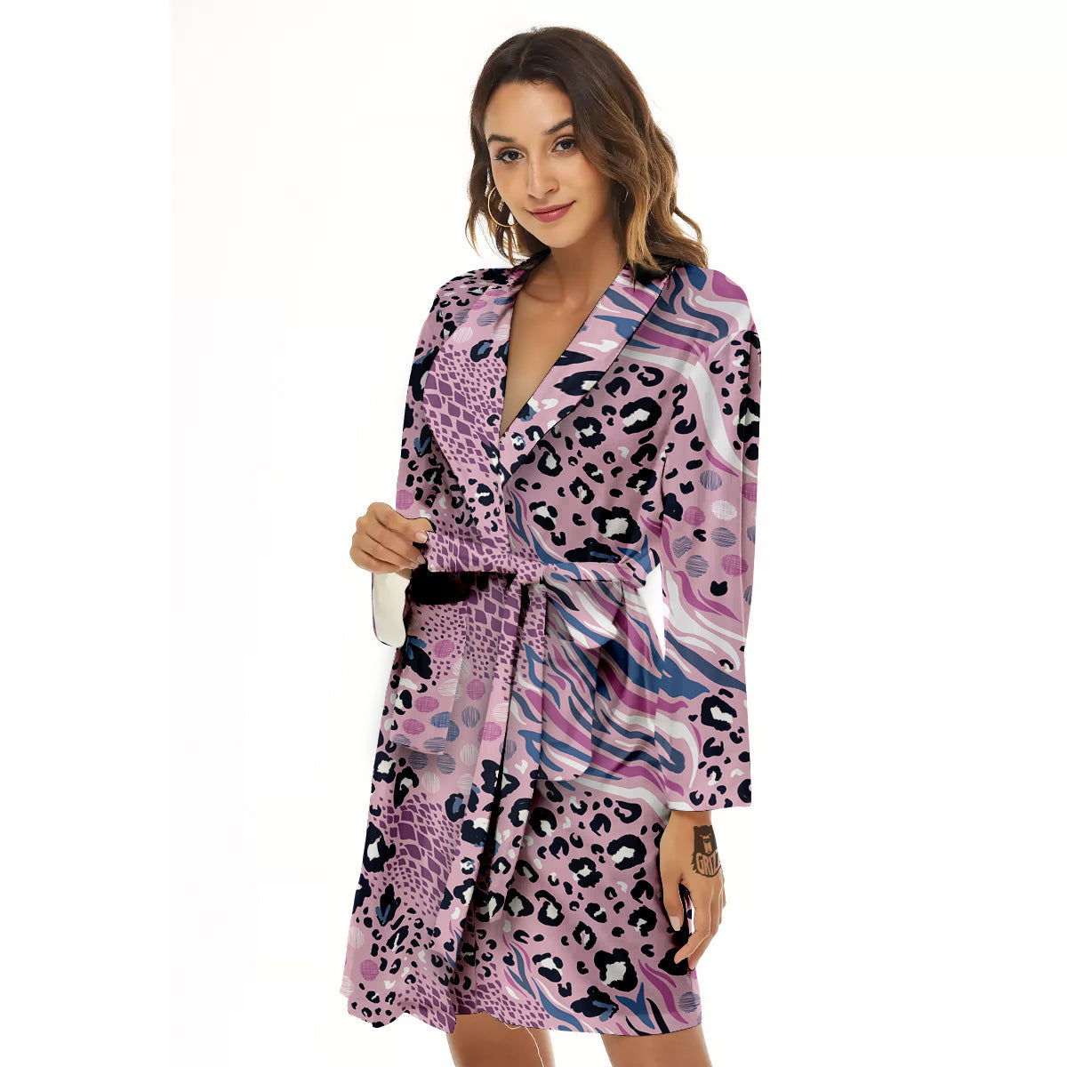 Pastel Mix Animal Skin Print Women's Robe-grizzshop