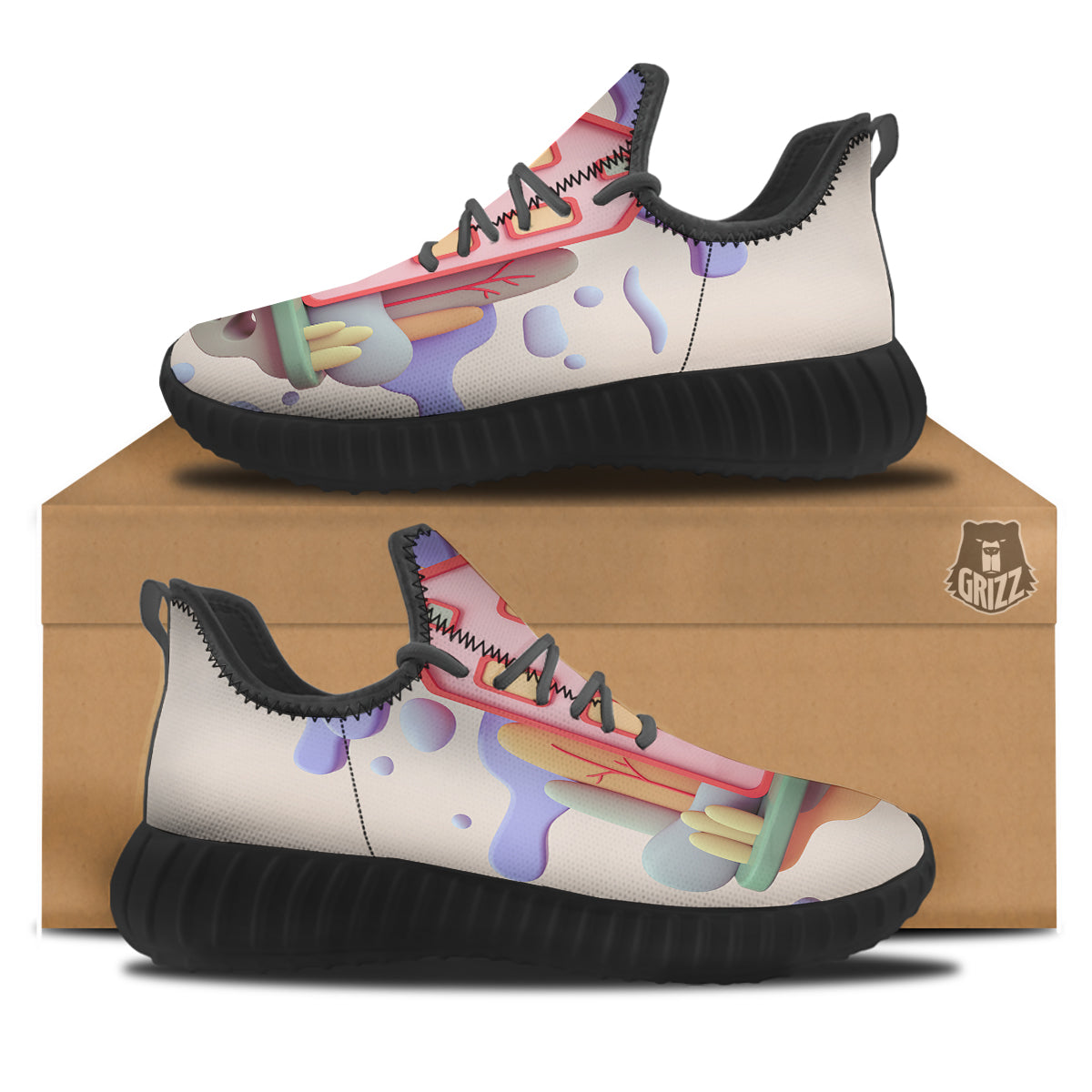 Pastel Modern House Print Black Walking Shoes-grizzshop