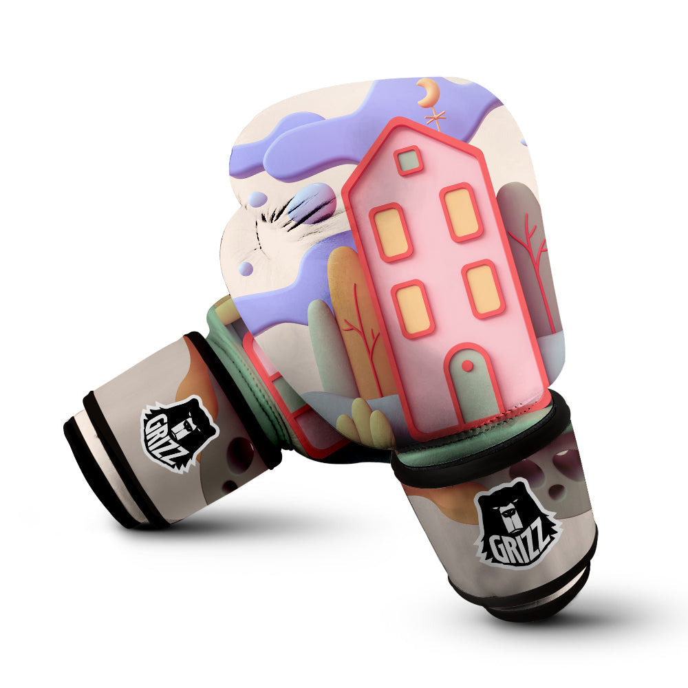 Pastel Modern House Print Boxing Gloves-grizzshop