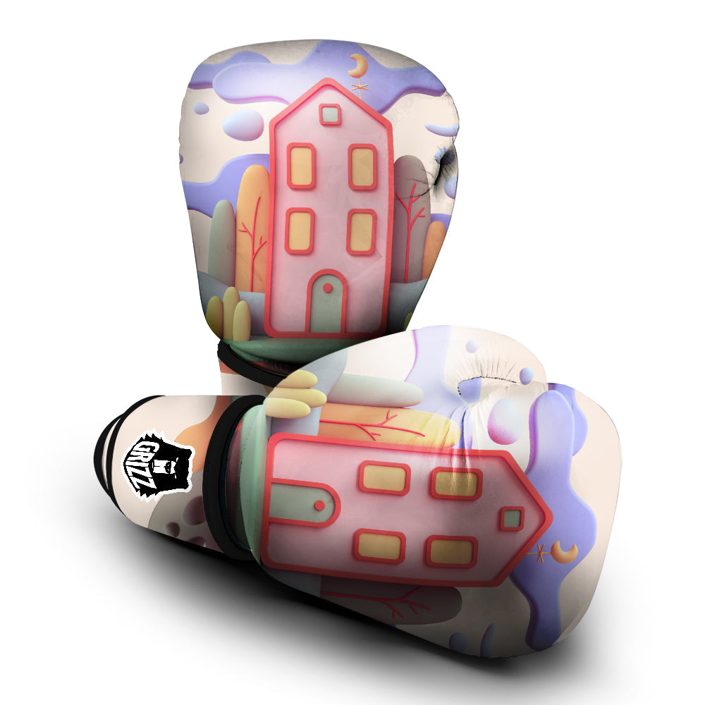 Pastel Modern House Print Boxing Gloves-grizzshop