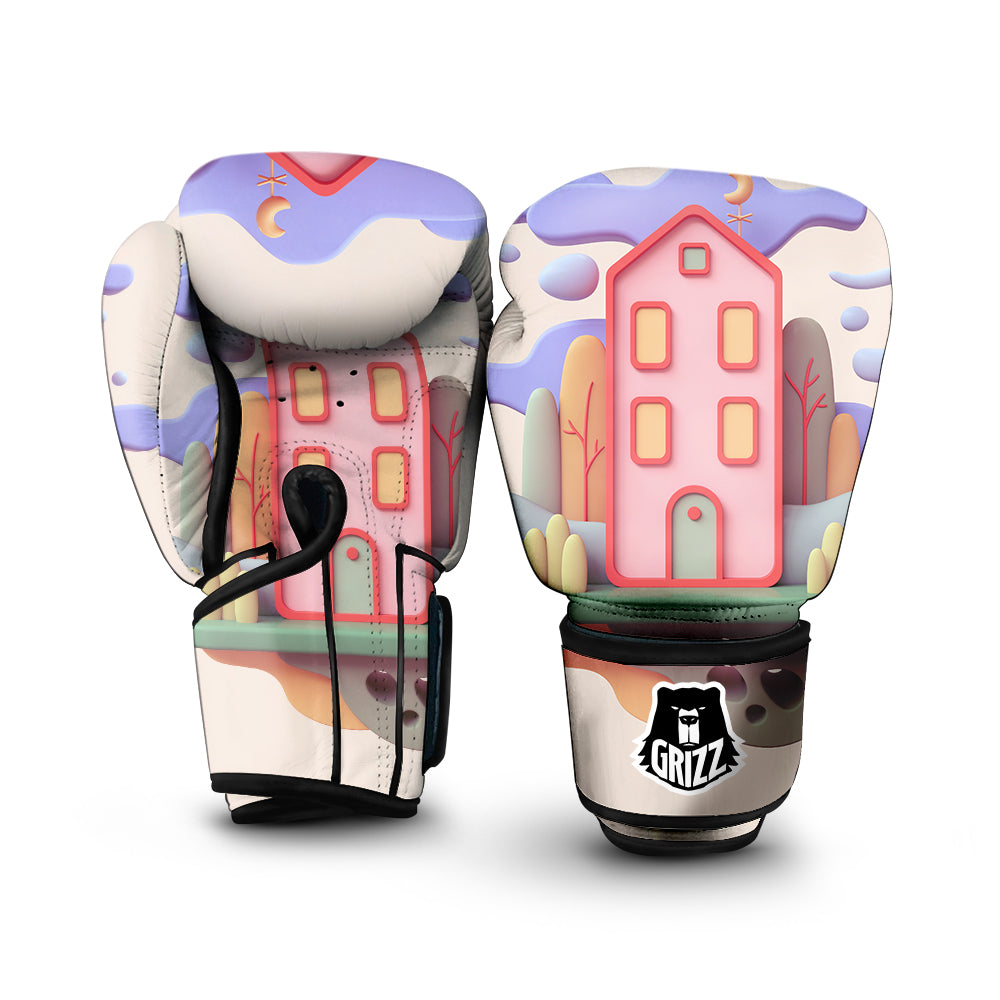 Pastel Modern House Print Boxing Gloves-grizzshop