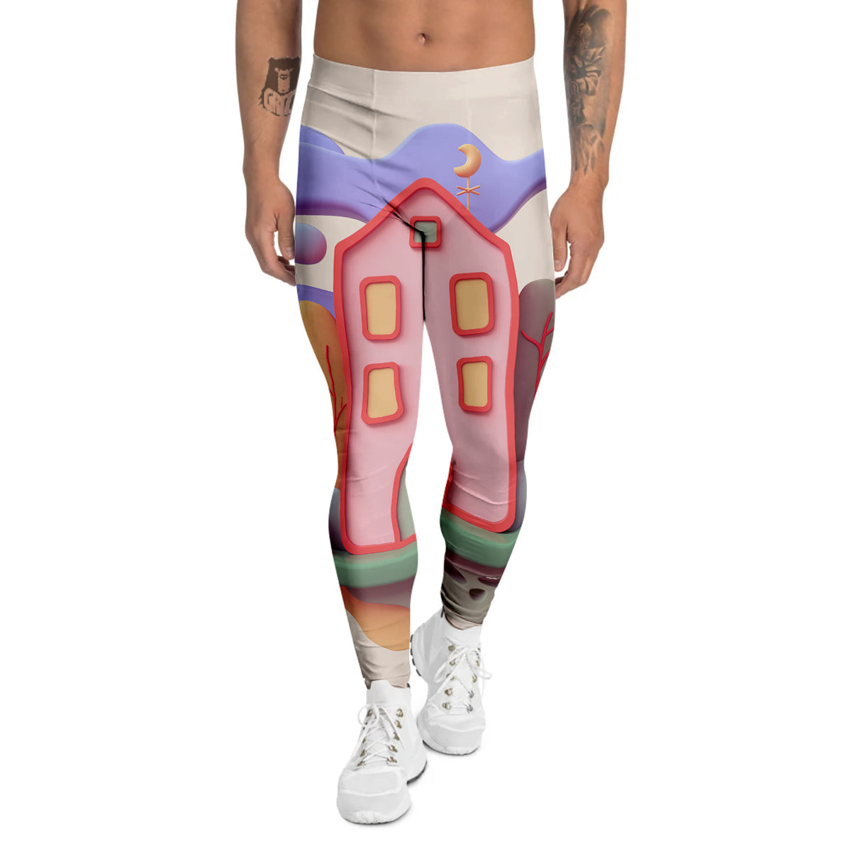 Pastel Modern House Print Men's Leggings-grizzshop