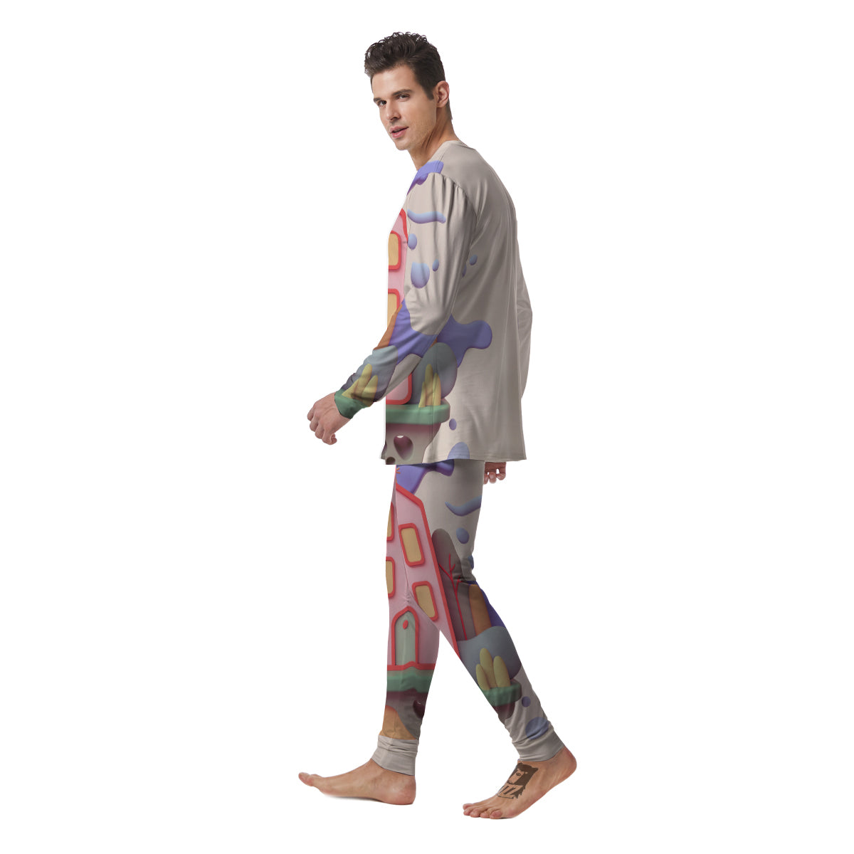 Pastel Modern House Print Men's Pajamas-grizzshop